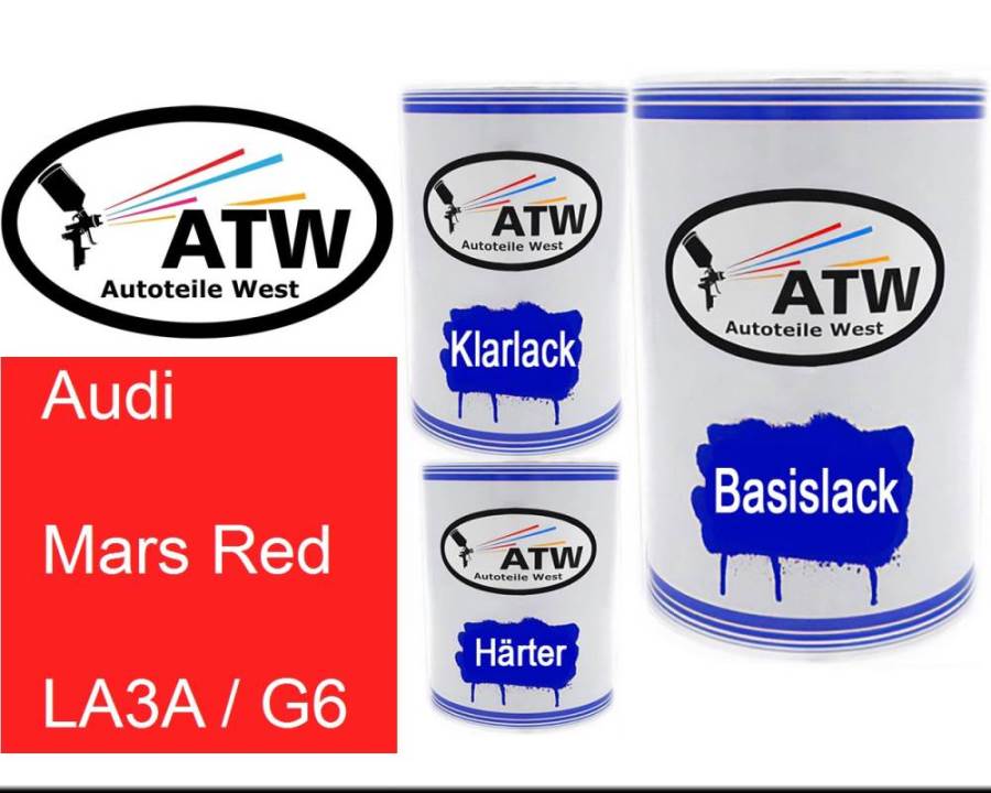 Audi, Mars Red, LA3A / G6: 500ml Lackdose + 500ml Klarlack + 250ml Härter - Set, von ATW Autoteile West.